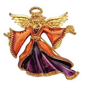 Christopher Radko Purple Red Enamel Angel Brooch Pin, Signed K821